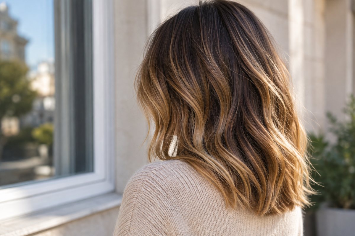 Chevelure avec balayage lumineux nécessitant un entretien régulier