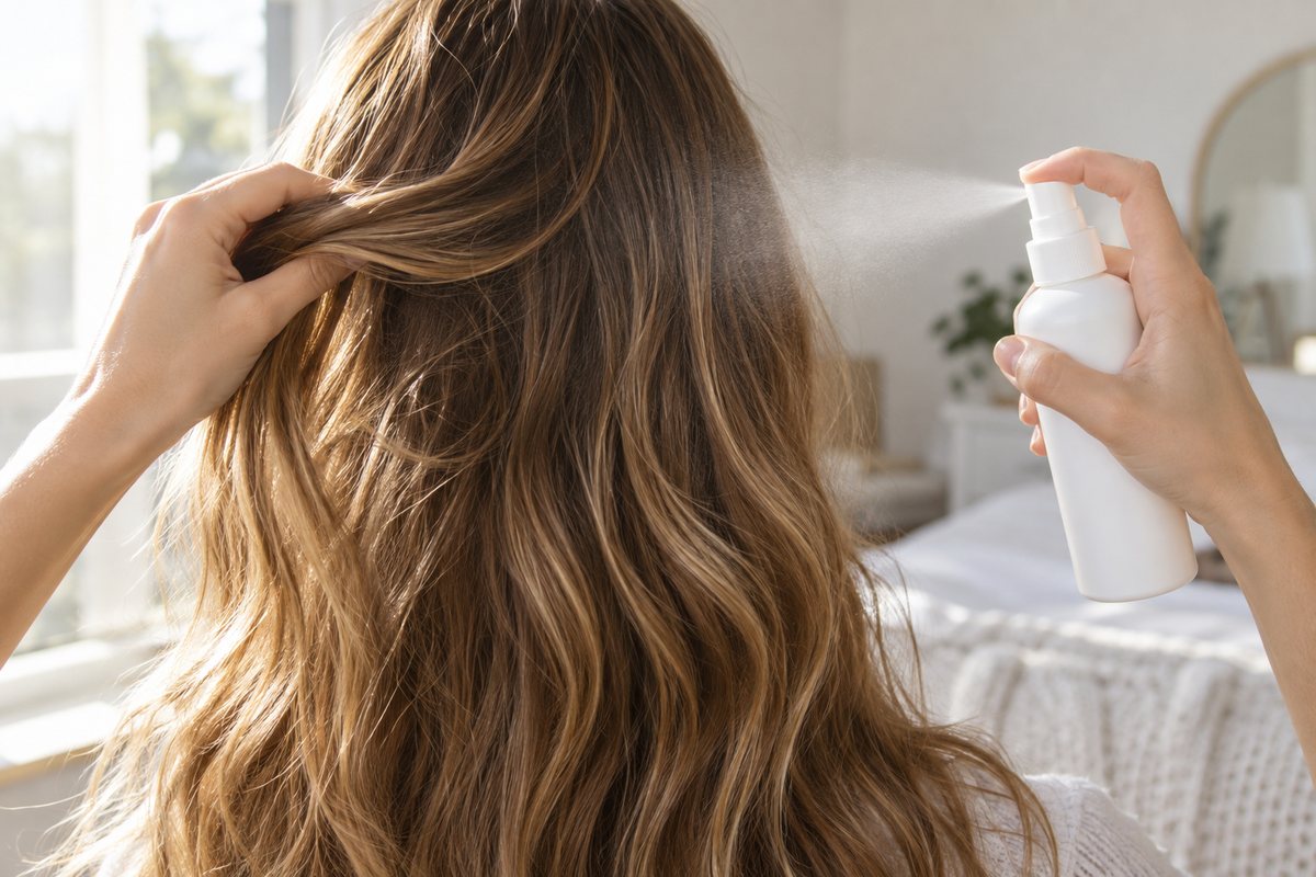 Application d’une protection thermique sur des cheveux colorés avant coiffage